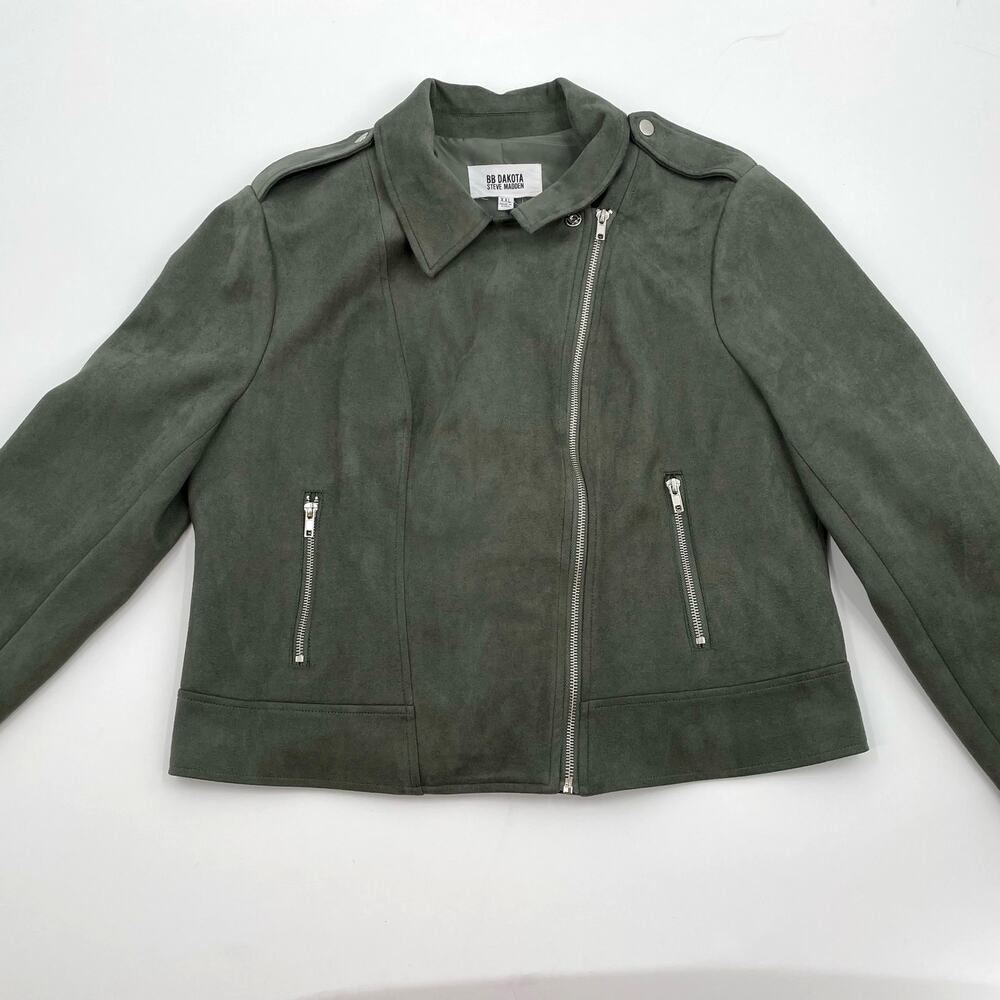B‎ B Dakota Steve Madden Faux Suede Jacket, Full Zip, Green, Sz. XXL Moto